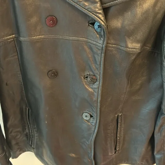 Kenneth Cole Reaction Black Leather Peacoat Jacket Womens Size medium - Picture 2 of 4